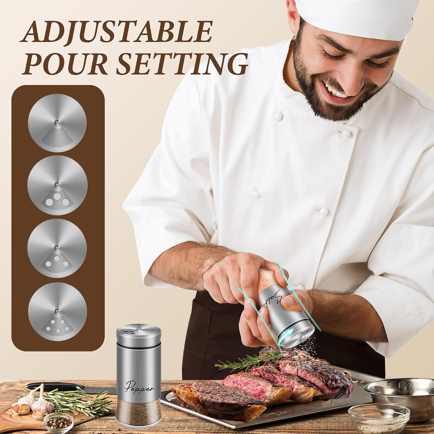 Stainless Steel Salt and Pepper Shakers Set, 5 oz