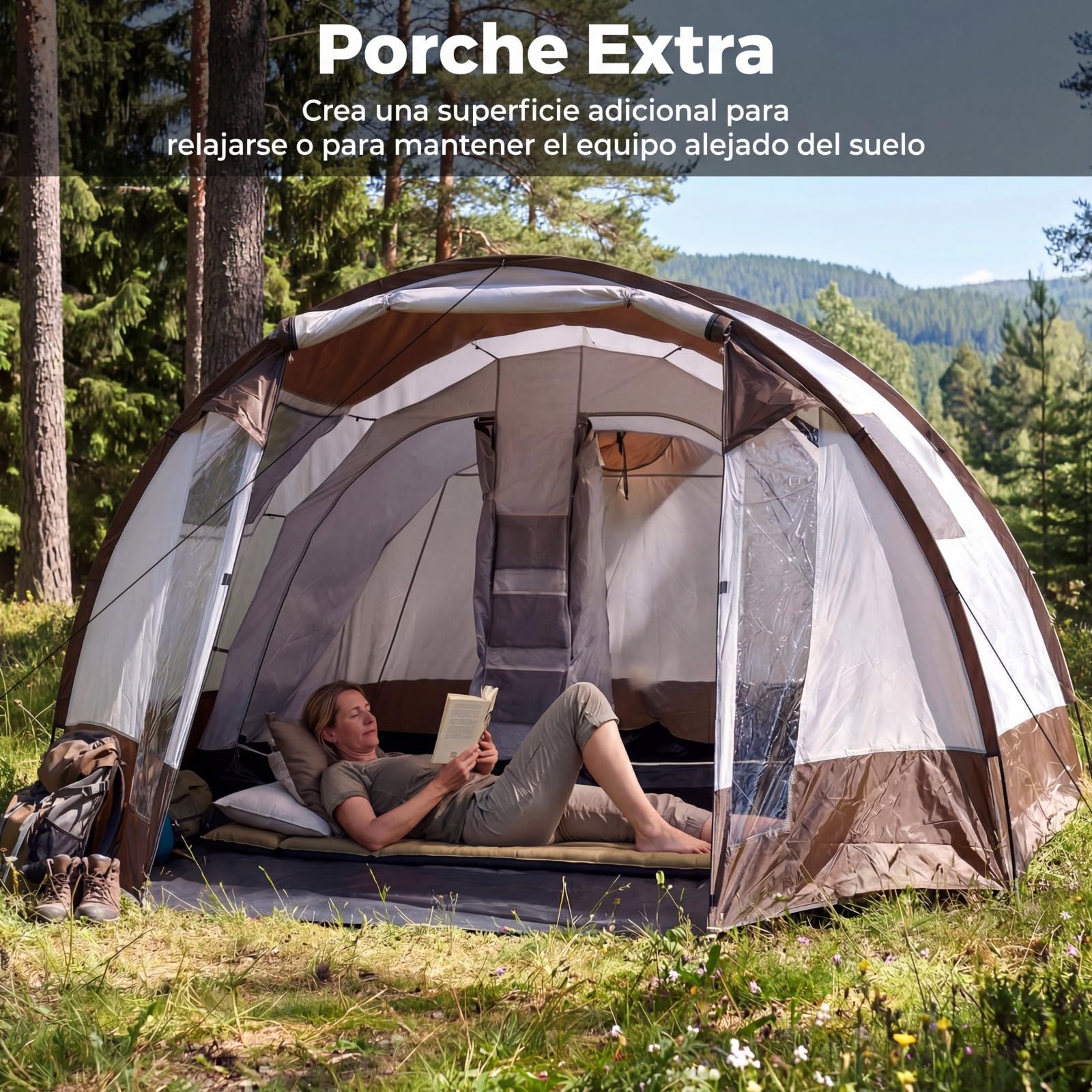 COSTWAY Tienda de Camping para 4-6 Personas, 2 Habitaciones, Tienda de Campaña Familiar Grande con Porche Delantero, 2 Puertas, Ventanas de Malla, Portátil para Picnic, 350 x 283 x 202 cm