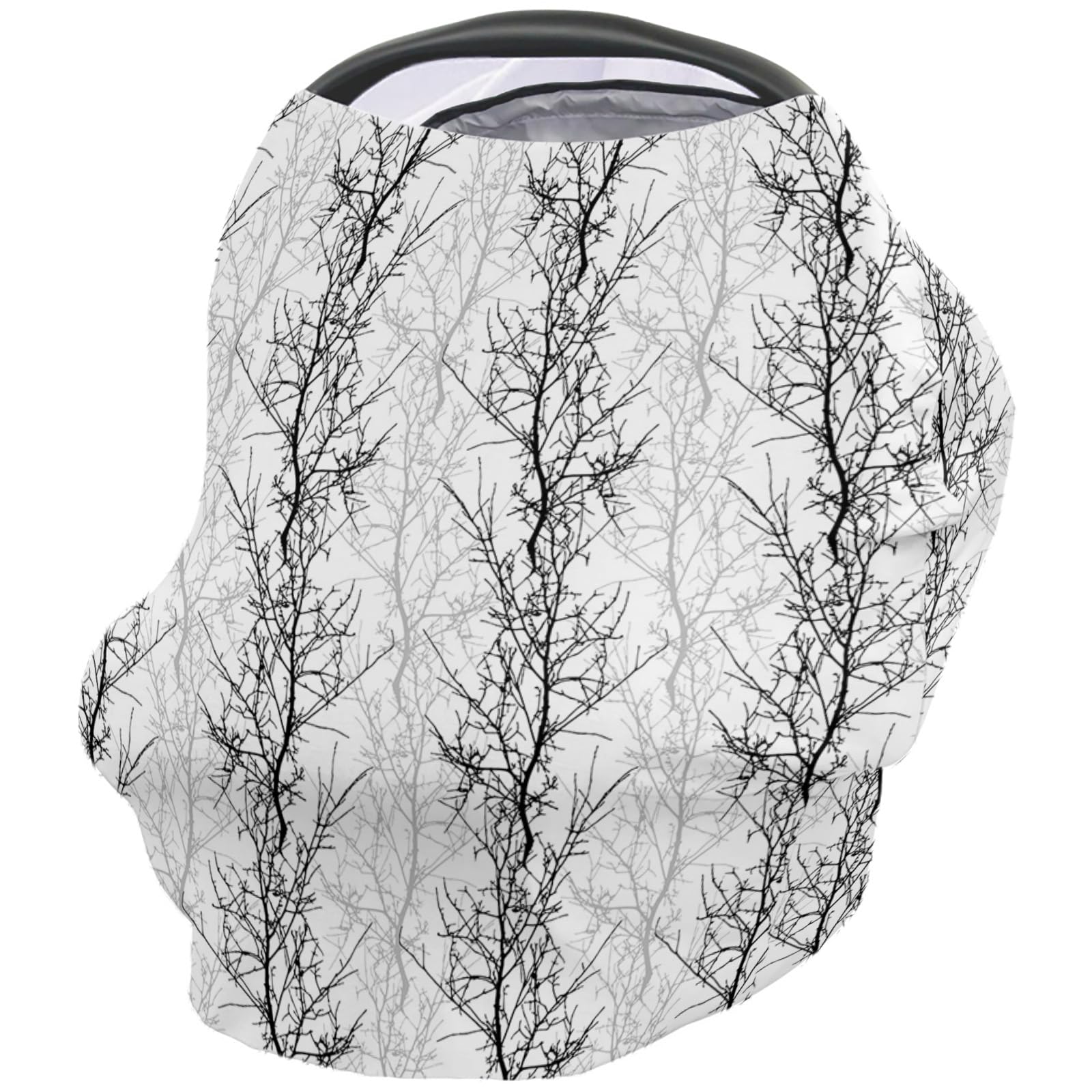Nursing Cover for Breastfeeding Scarf, Black Twig Grey Tree Branch Farmhouse Baby Car Covers Super Soft Multi Use for Canopy Shopping Cart Cover Blanket Stroller Cover