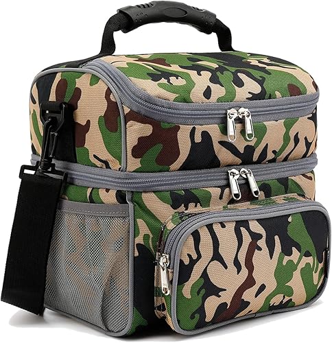 FlowFly Lonchera térmica de doble capa con aislamiento térmico para adultos, bolsa grande para hombres, mujeres, con correa ajustable, bolsillo