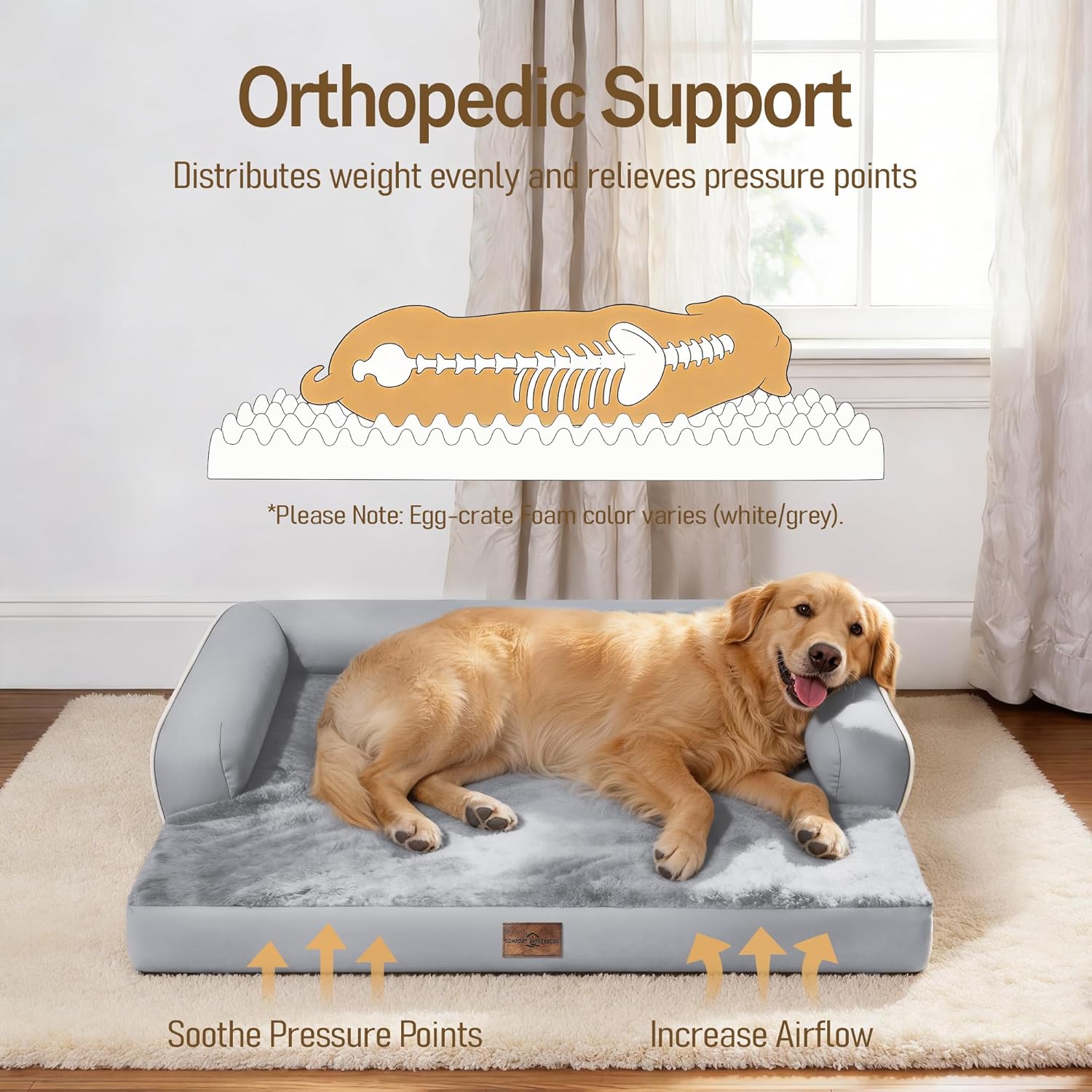 Comfort Expression Extra Large Dog Bed Orthopedic - XL Washable Pet Bed for Big Dog Waterproof Pet Couch Memory Foam Sofa Bolster with Removable Cover - 42 x 30