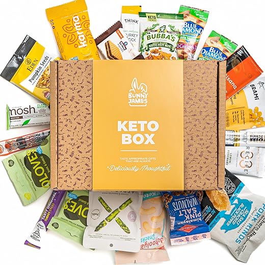 Keto Snack Box Gift Basket - Ultra Low Carb, 5G Net Carbs or Less, Low Sugar - High Fat Keto-Friendly Snacks for Men, Women & Adults - Ketogenic Care Package w Keto Bars, Cookies, Jerky - Healthy Food Gifts for Families