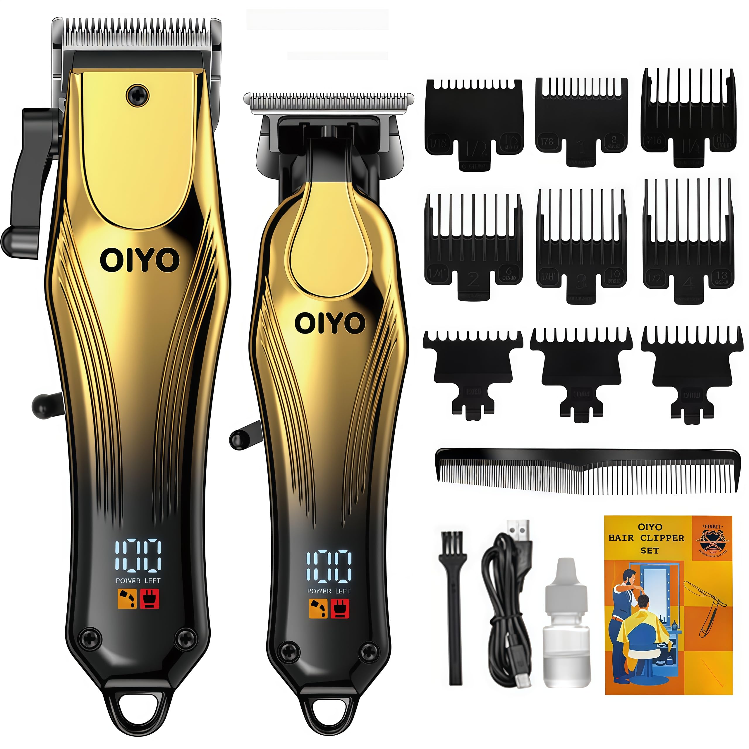Hair Clippers for Men, Cordless Trimmer, 9 Combs & Low Noise Design