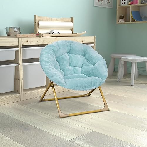 Miniatura 24 de Flash Furniture Gwen - Mini silla plegable para niños, silla lunar de piel sintética gris, marco de metal dorado suave, silla plegable portátil de