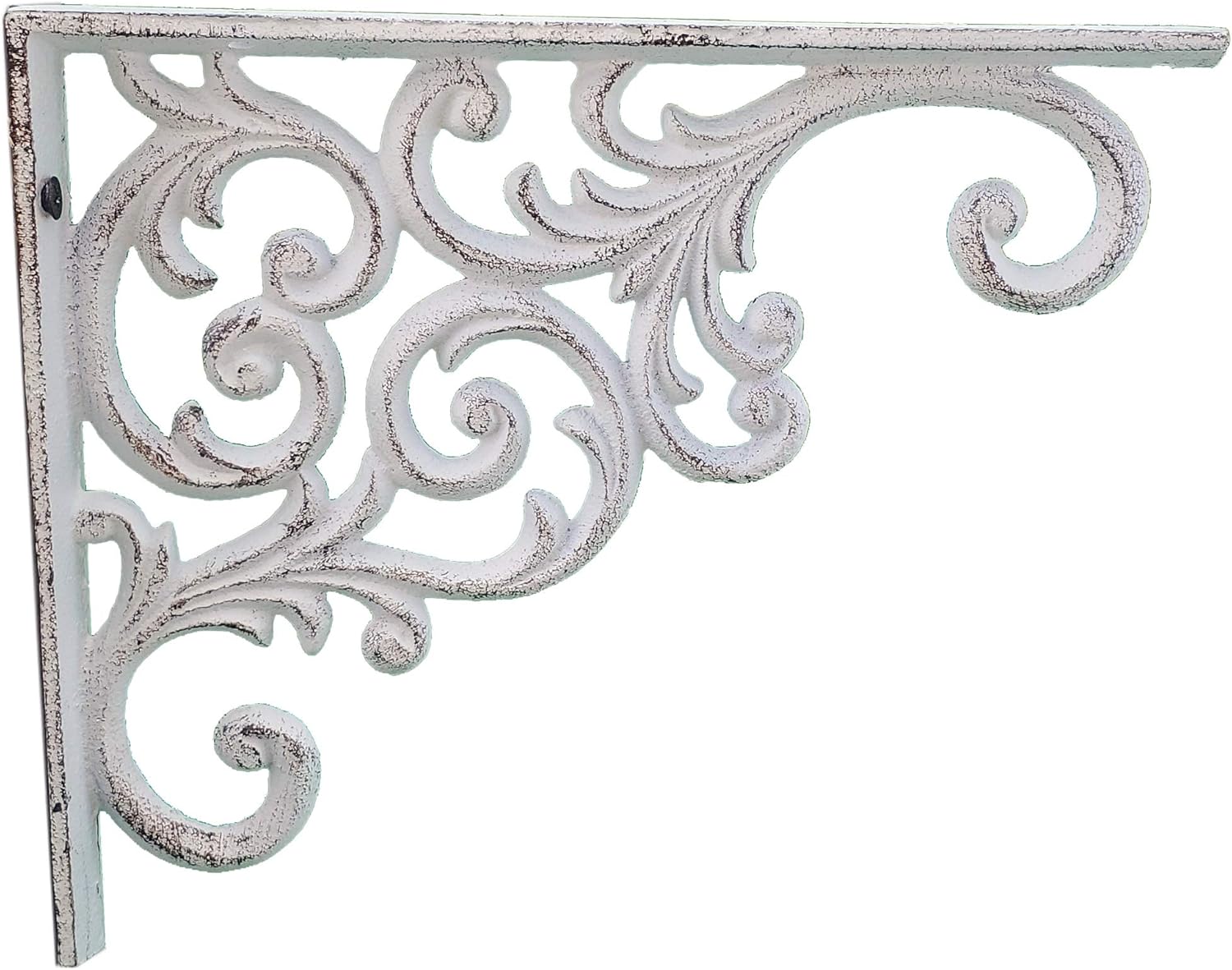 Wall Shelf Bracket Ornate Vine White Cast Iron Brace 9.375" Deep