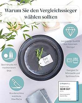 PURE LIVING INTERIOR DESIGN Stoneware Crockery Set 12 People Ibiza 36-Piece Mediterranean Test Very Good Stoneware Crockery Set – Bowl and Plate Set – Dinner Service for 12 People in Grey