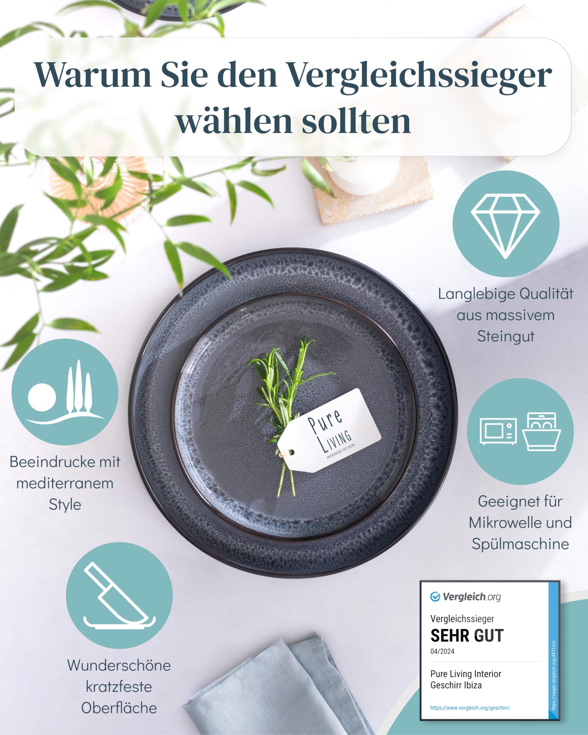 24 Piece Dinnerware Sets for 6 - Modern Style Stoneware Dinnerware Set - Scratch Resistant, Dishwasher Safe Plates and Bowls Sets Ceramic, Dish Set, Bowl and Plate Set - Black and Dark Grey