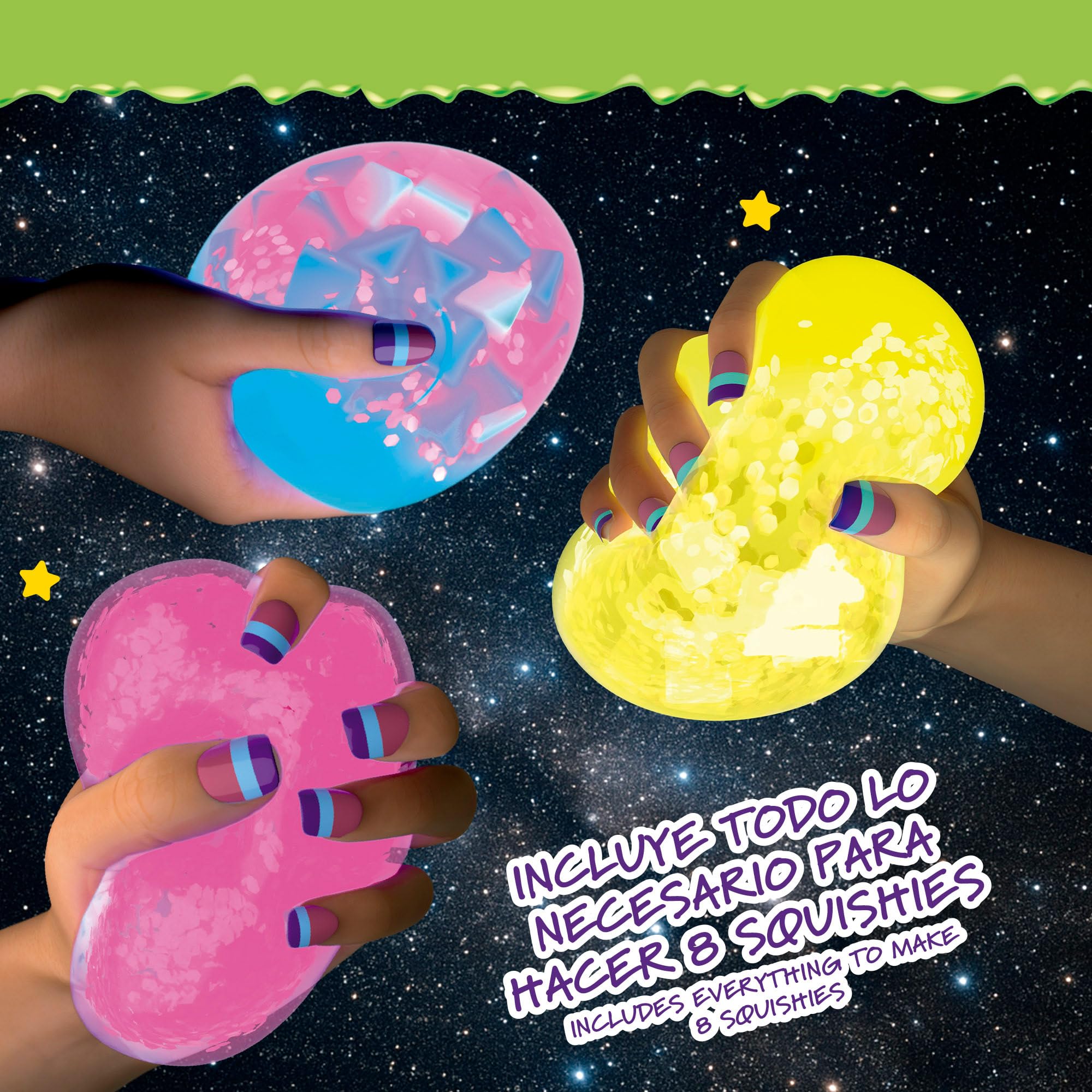 Doctor Squish Estación fábrica de squishies Glow it!, Neon Edition, hasta 8 squishies, Brillan en la Oscuridad, Incluye estación Manual, Cápsulas, Pinzas, Slime y Rellenos, Desde 8 años (48439)