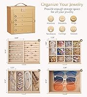 Vista 66 de Homde Regalos de Navidad de cuero sintético, enorme joyero, organizador de reloj con espejo, collar, anillo y aretes, estuche de regalo con Dorado