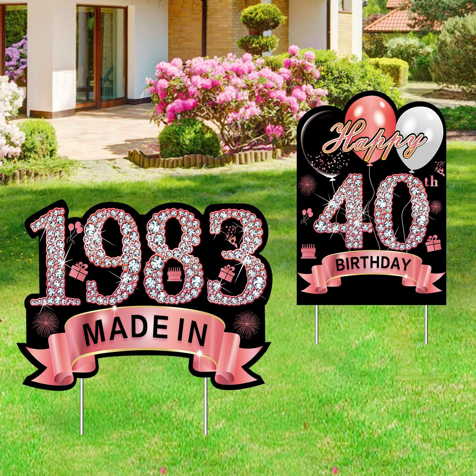 2 Pcs 50th Birthday Decorations for Women Rose Gold Made in 1973 Birthday Yard