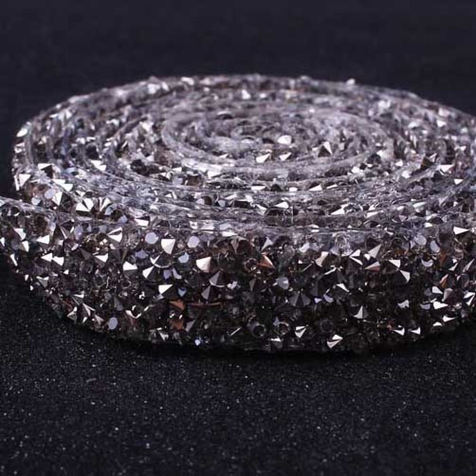 ACiyD 1 Yard Strasskette Glaskristall Glitzerkleid Strassband Kristalle Trim Handwerk Dekoration Band Hochzeit (Color : Black-ZD0014, Size : 1.5 cm Wide) (Gray zd0013)