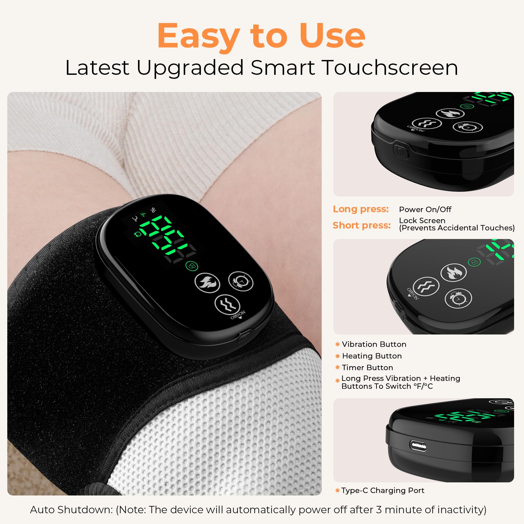 Kniemassagegerät mit Wärme & Vibration, Beheizte Kniebandage zur Entspannung, Kabelloses elektrisches Heizkissen für Knie, Ellenbogen & Schulter, Geschenk für Männer, Frauen, Papa & Mama
