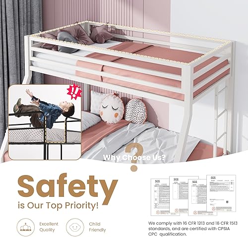 Miniatura 5 de SHA CERLIN Litera tipo loft de tamaño individual sobre full con escalera y barandilla, listones de metal resistente, no necesita somier, muebles