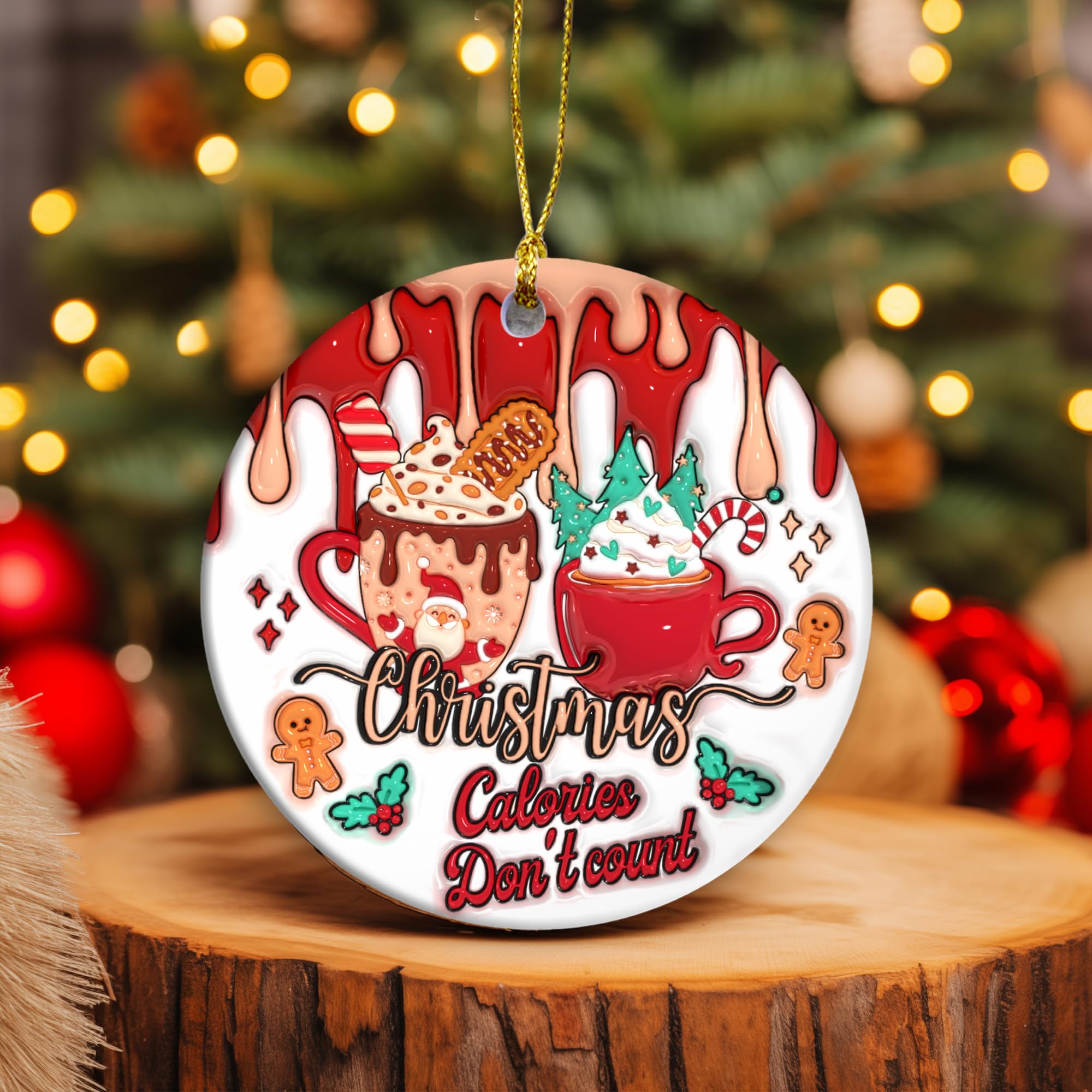 Condition photo showing New/Like New for Exercise & Fitness Ornaments 2024 | Christmas Calories Don't Count Ceramic Ornament, Funny, Coffee Lover, White Santa Gift Exchange (Christmas Calories)