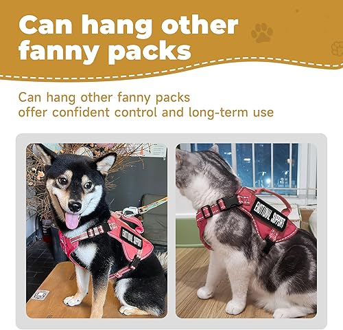 Tactical Cat Harness Adjustable Soft Padded Training Walking Esacpe Cat Vest Harness No-Pull Pet Harness Reflective with Easy Control Handle (Black, L)(Pink,Leash-L)