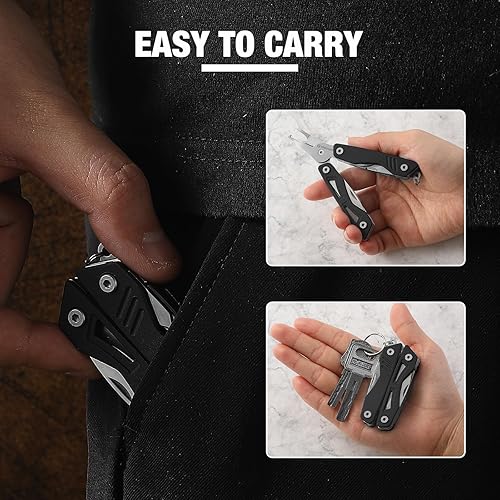 Miniatura 3 de VIRENKNIFE Mini EDC multiherramienta, alicates multiherramienta de acero inoxidable 13 en 1 con cuchillo de bolsillo, abridor de botellas,