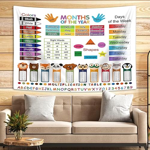 Miniatura 7 de Grtuspr Tapiz de aprendizaje, tapiz de pared del alfabeto ABC, divertido telón de fondo de animales de niños, colgante de pared educativo para