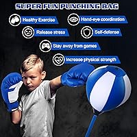 Vista 3 de Saco de boxeo para niños de 3, 4, 5, 6, 7, 8 años en adelante, juego de bolsa de boxeo con guantes de boxeo, saco de boxeo ajustable en altura