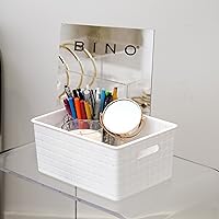 Vista 3 de BINO Cesta de Plástico, Pequeña Blanca, Paquete de 5 - Organizador de Gabinete Rectangular, Cesta de Almacenamiento Multiusos, Apta para Cajones