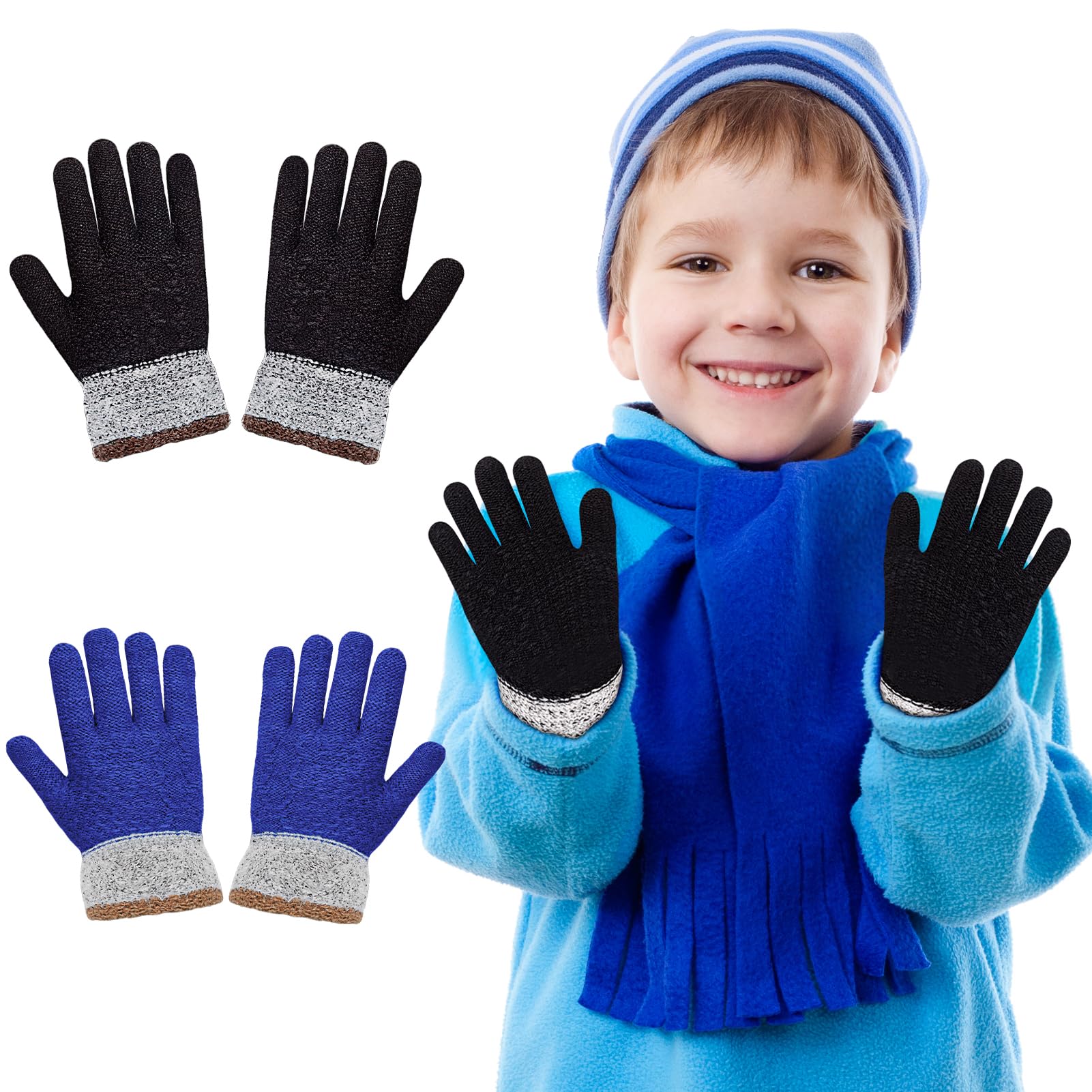 Becellen 2 Paia Maglia Guanti Bambini, Guanti Dita Intere Invernali Guanti Magici Caldi per Ragazze Ragazzi