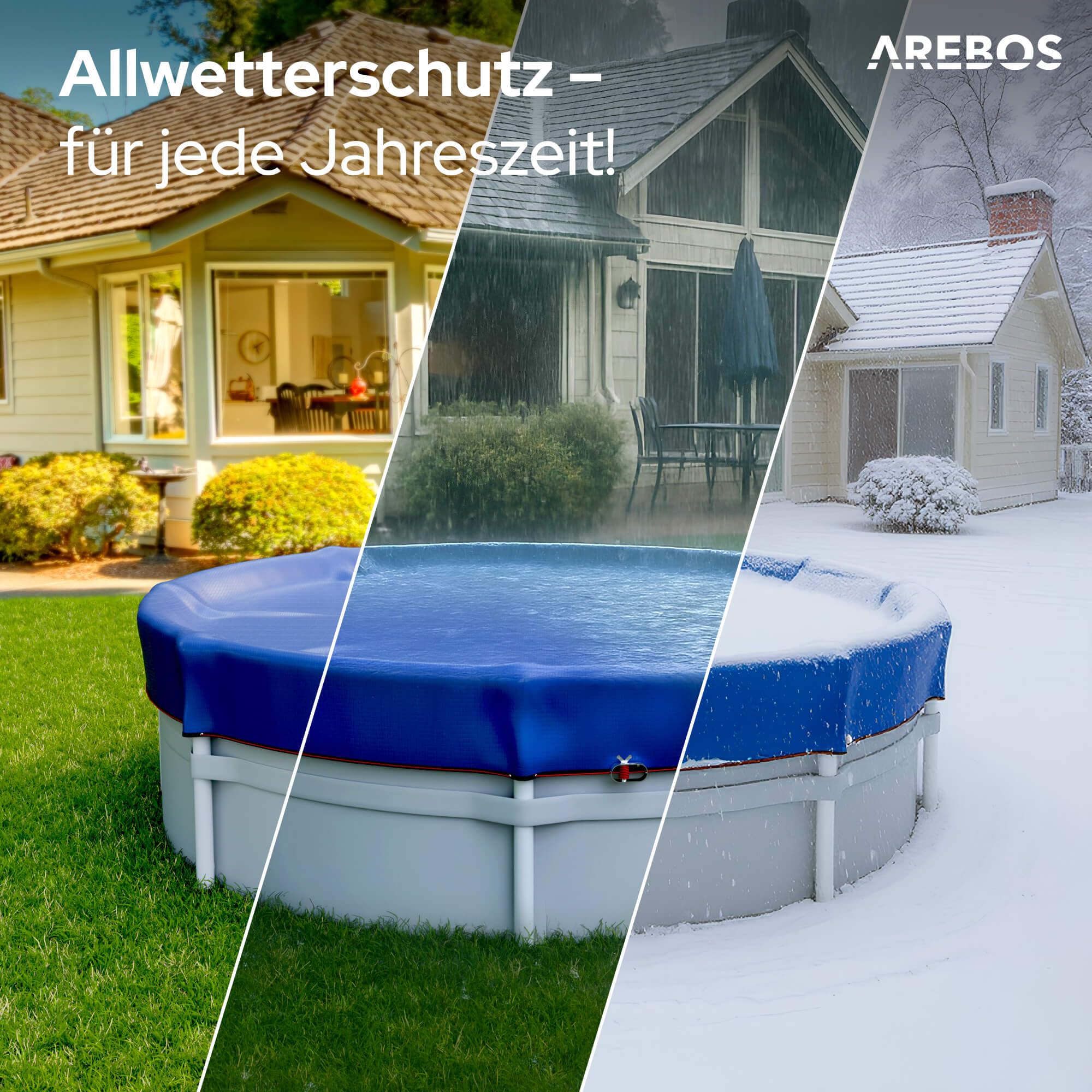 Arebos® Poolabdeckung rund Ø560 cm | 2-in-1 Poolplane aus 200g/m² PE Material | Sommer & Winter Abdeckung für Schwimmbecken | Solarplane Pool Plane | geeignet für Pools mit Ø 460-500 cm