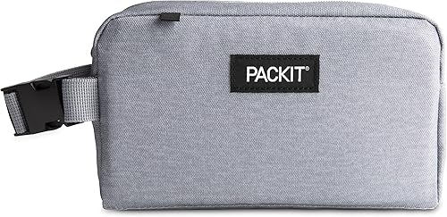 PackIt Caja de aperitivos congelable, niebla gris, fabricada con tecnología EcoFreeze, plegable, reutilizable, cierre de cremallera con asa de