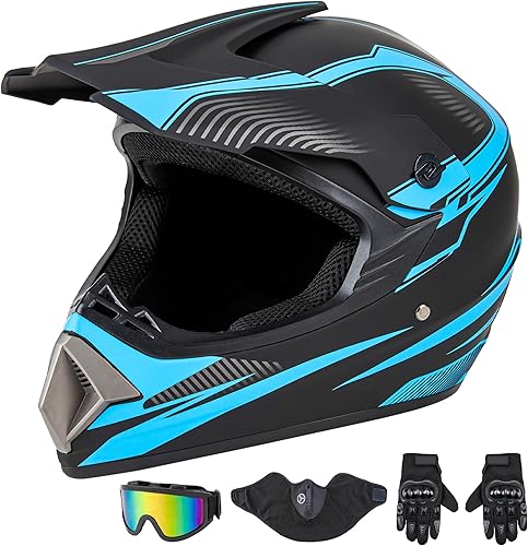 CARTMAN Adult Dirt Bike Helmets Motocross ATV Dirtbike Offroad Full Face Motorcycle Helmet, DOT Approved Matte Black and Blue