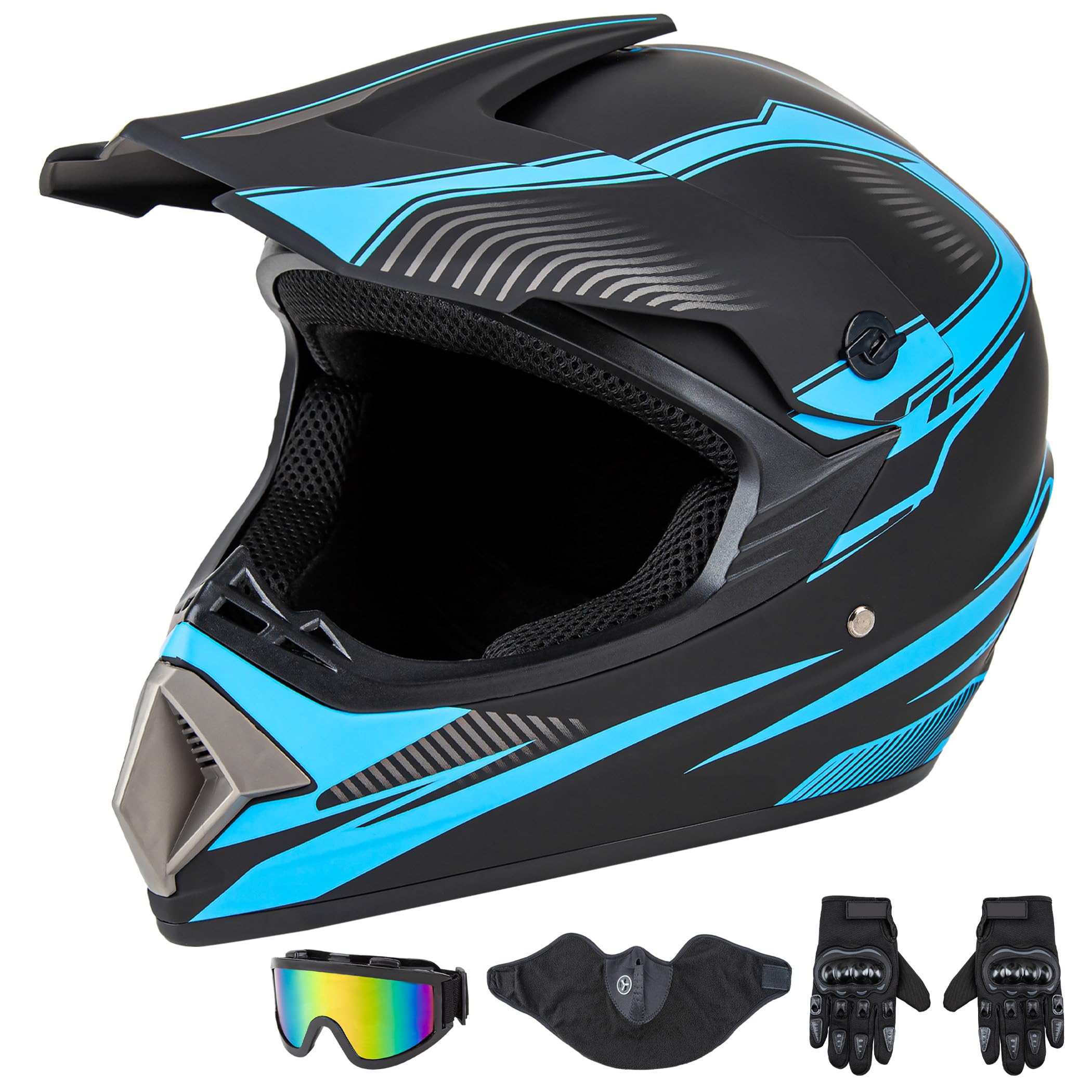 CARTMAN Adult Dirt Bike Helmets Motocross ATV Dirtbike Offroad Full Face Motorcycle Helmet, DOT Approved Matte Black and Blue, Adult-M