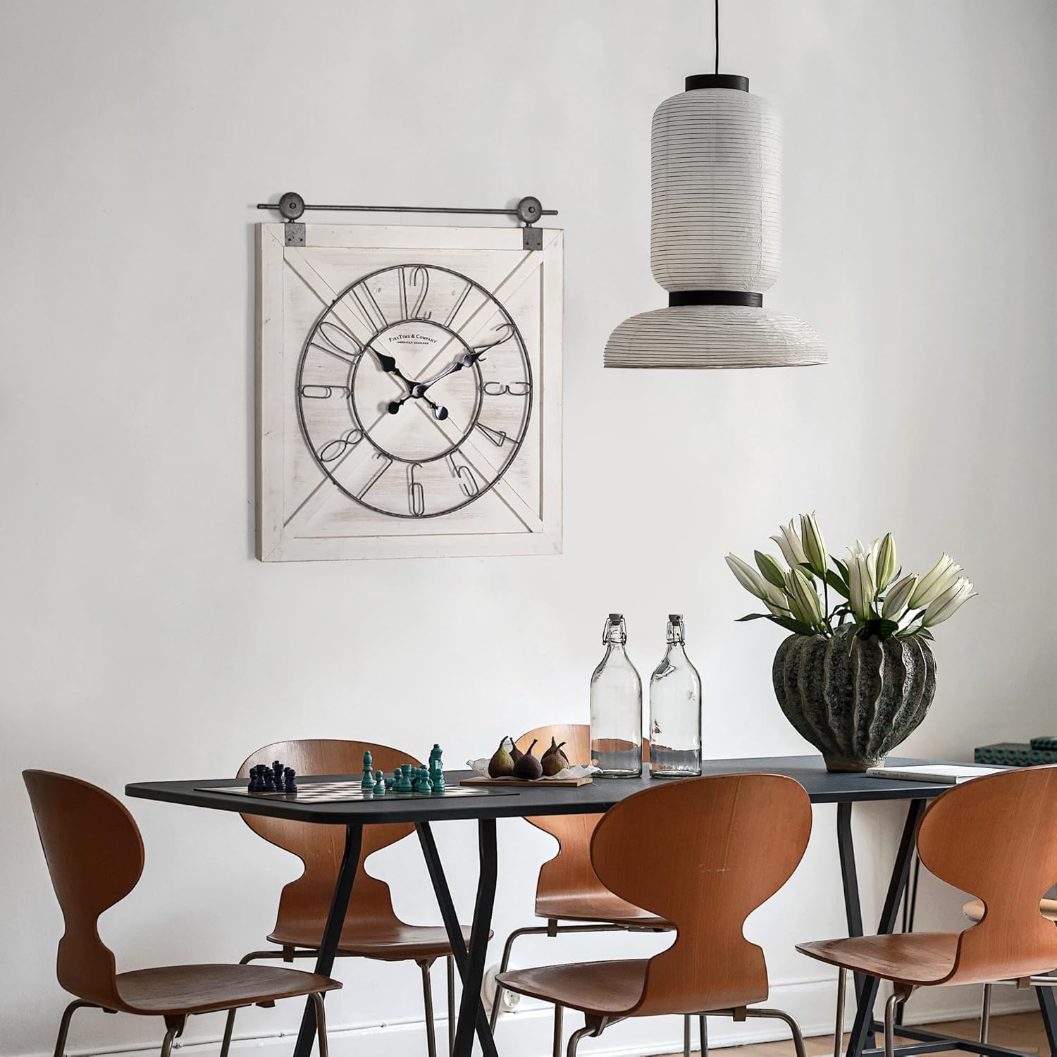 Oakrain Rustic Large Wall Clock, Classic Vintage Hanging Clock, Silent Non-Ticking Square Wall Clock for Living Room Bedroom Office, Numeral, Distressed White, 27''x29''