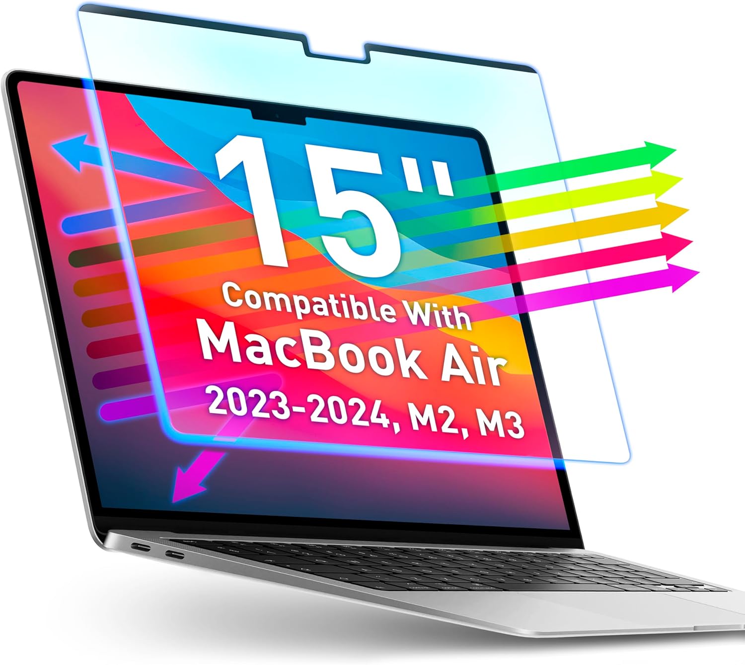 VINTEZ Magnetic Blue Light Screen Compatible With MacBook Pro 15" 2023, 2024, M2, M3 Anti-Blue Light Laptop Screen Protector Filter Blue Light Blocking Filter 1 Pack For MacBook Air 15 inch (2023-2024, M2, M3)