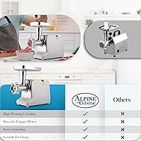 Vista 5 de Alpine Cuisine Picadora de carne eléctrica de acero inoxidable de 1000 W con aprobación UL, bandeja de carne de alta capacidad, máquina de relleno