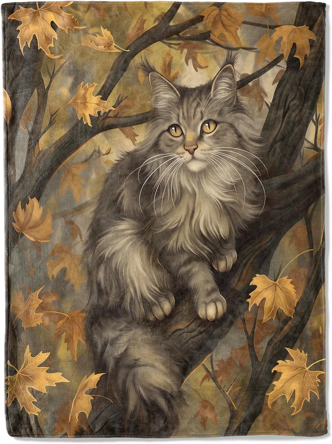 Cute Maine Coon Theme Cat Blanket - Luxuriously Soft, Cozy, Lightweight Flannel Throw - Warm, Anti-Pilling Fleece Blanket for Couch, Bed, Office, Travel, Unisex - 50×60in