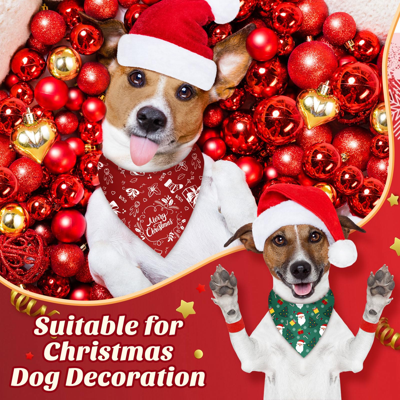 Sumind Lot de 50 bandanas de Noël pour chien en vrac, bandanas rouges et verts pour chiens, écharpes triangulaires avec motifs de Noël pour animaux de compagnie, accessoires photo (65,6 x 45,7 x 45,7