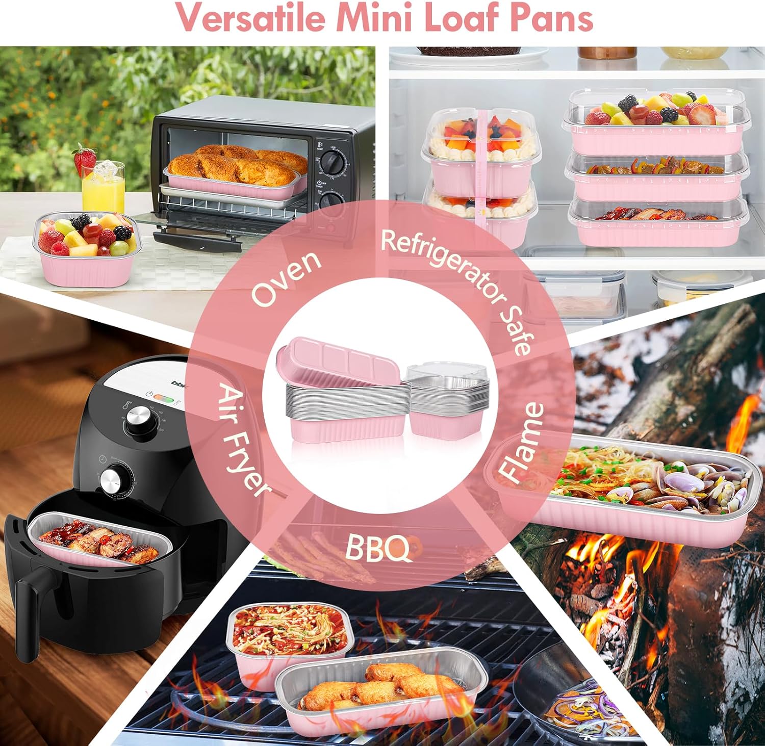 Mini Loaf Pans with Lids and Spoons Sealing Sticker, 150 Pcs 6.8oz Mini Cake Pans for Baking & 30 Pcs 10oz Disposable Mini Aluminum Foil Loaf Pan, Pink Mini Loaf Baking Pan, Small Cake Container