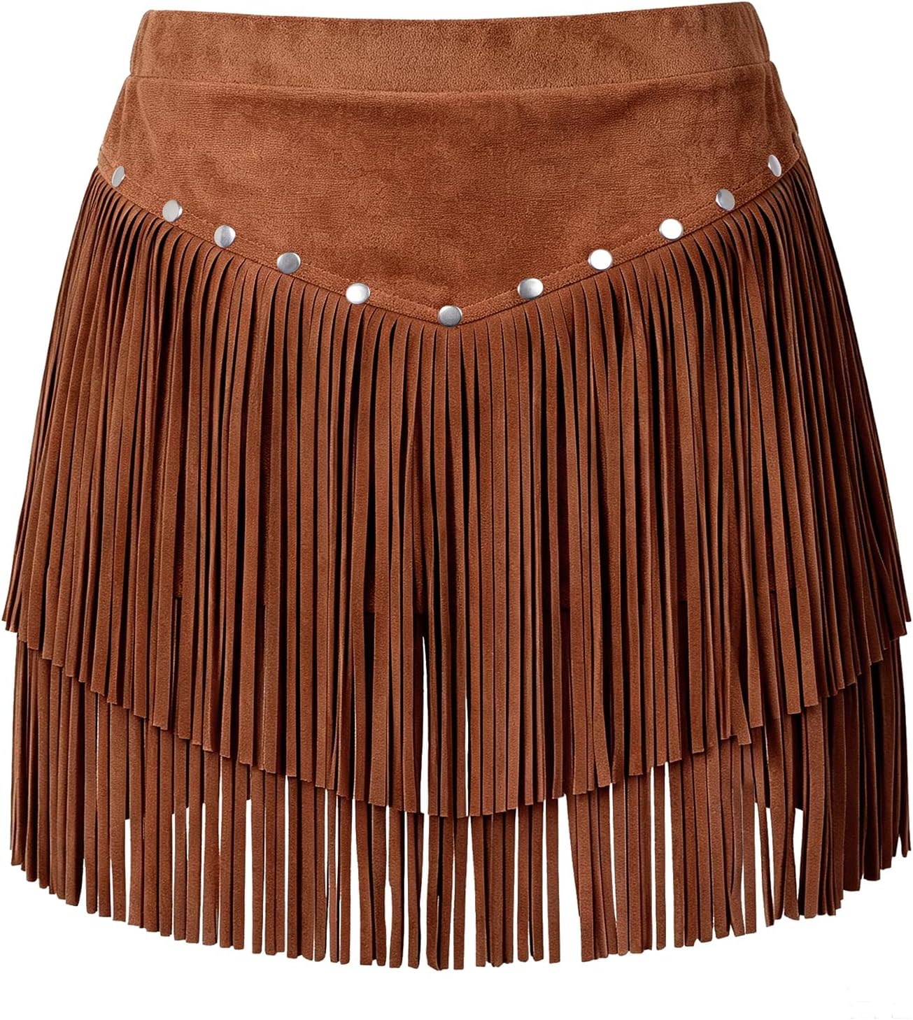 Girls Faux Suede Fringe Skirt Western Cowgirl High Waist Tassel Mini Skirt for Rodeo Country Concert 5-12 Years