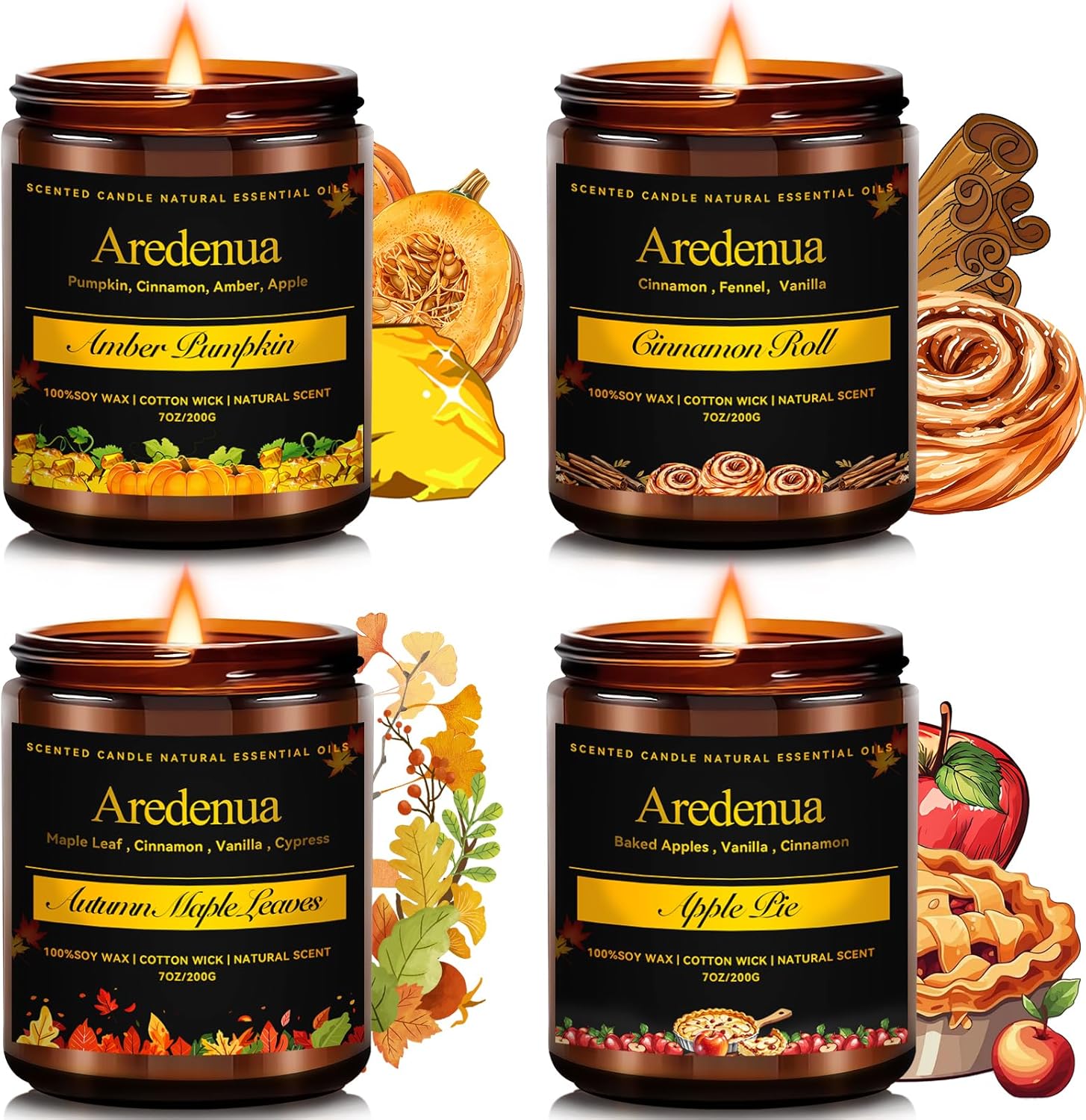 Holiday Candles Set | 4 Pack Holiday Scented Candles, Hand Poured Soy Candles for Home Scented - Non-Toxic Candle Gifts for Women and Men - Scents of Fir/Spices/Cookies/Fireplace