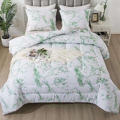 Litanika Edredón de mármol verde salvia tamaño matrimonial (79 x 90 pulgadas), 3 piezas (1 edredón de mármol y 2 fundas de almohada), juego de ropa