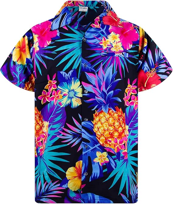 King Kameha Funky Hawaiian Shirt Men Shortsleeve Frontpocket Hawaiian