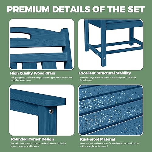 Miniatura 6 de Juego de comedor de exterior de HDPE con mesa y 6 sillas, juego de mesa y sillas de 7 piezas para todo clima, agujero para parasol de 2 pulgadas