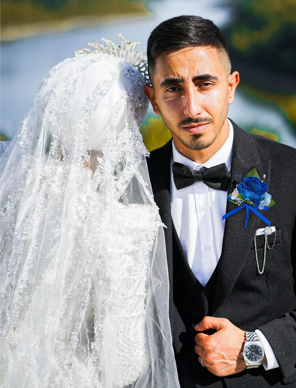 Marriwise 6pcs Rose Boutonniere for Men, Artificial Flowers Wedding Groom Groomsmen Boutonniere for Wedding/Anniversary/Prom/Rustic Wedding/Homecoming (Navy Blue) - Image 3