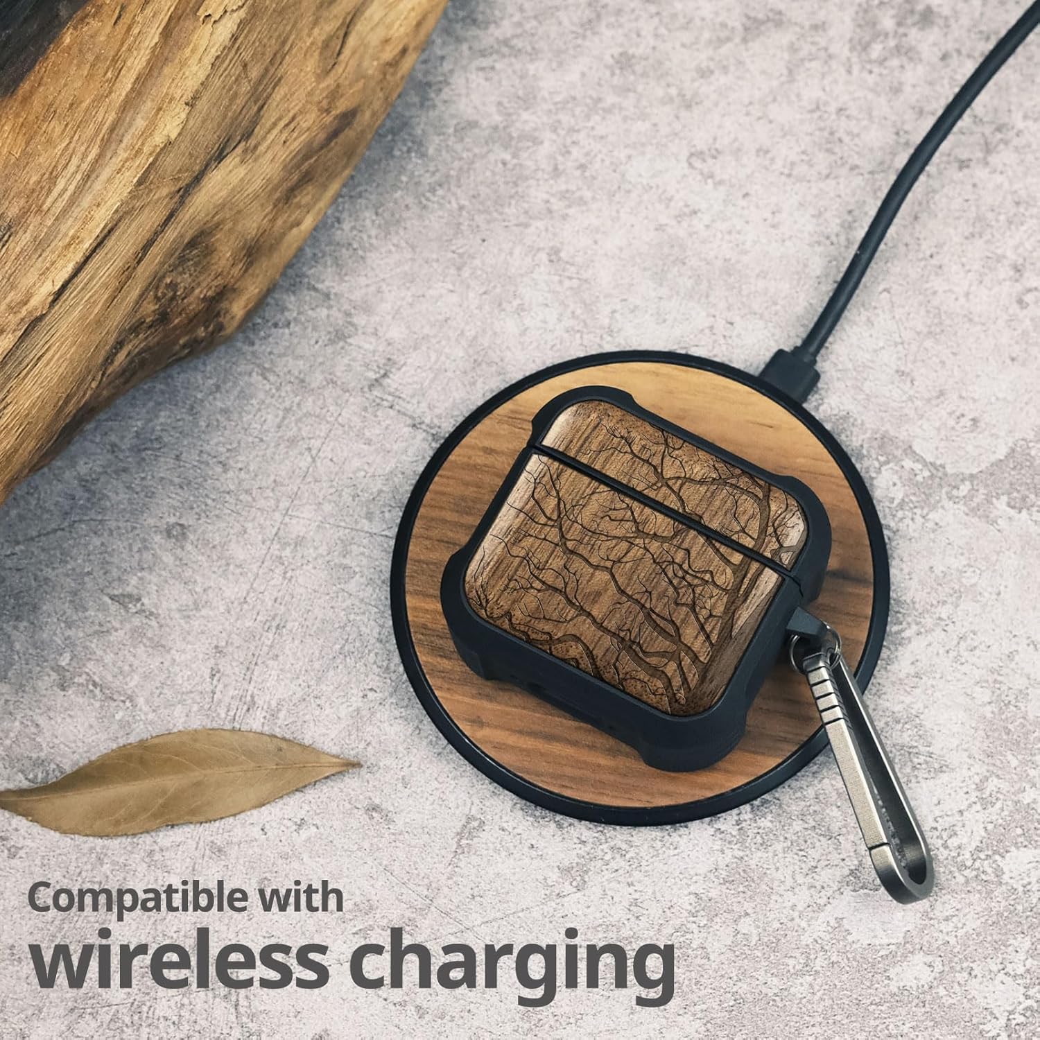 Carveit Wooden Case for AirPods 4 Case (2024) (USB-C) 4th Generation, Wood Artisan Engraved & TPU Shockproof Cover, Titanium Quick Released Clasp (Eternal Tree) Walnut