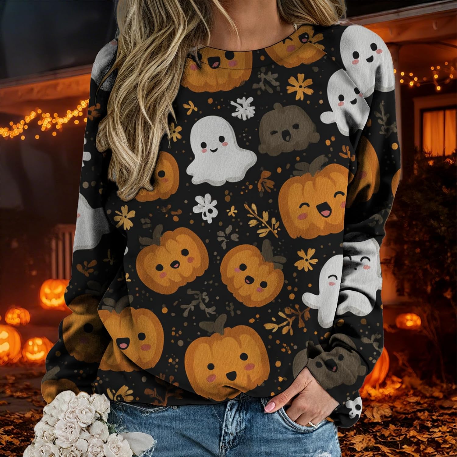 Halloween Sweatshirt For Women Long Sleeve Crew Neck Sweatshirts Fall Halloween Costumes For Holiday Party 2025 - Image 2