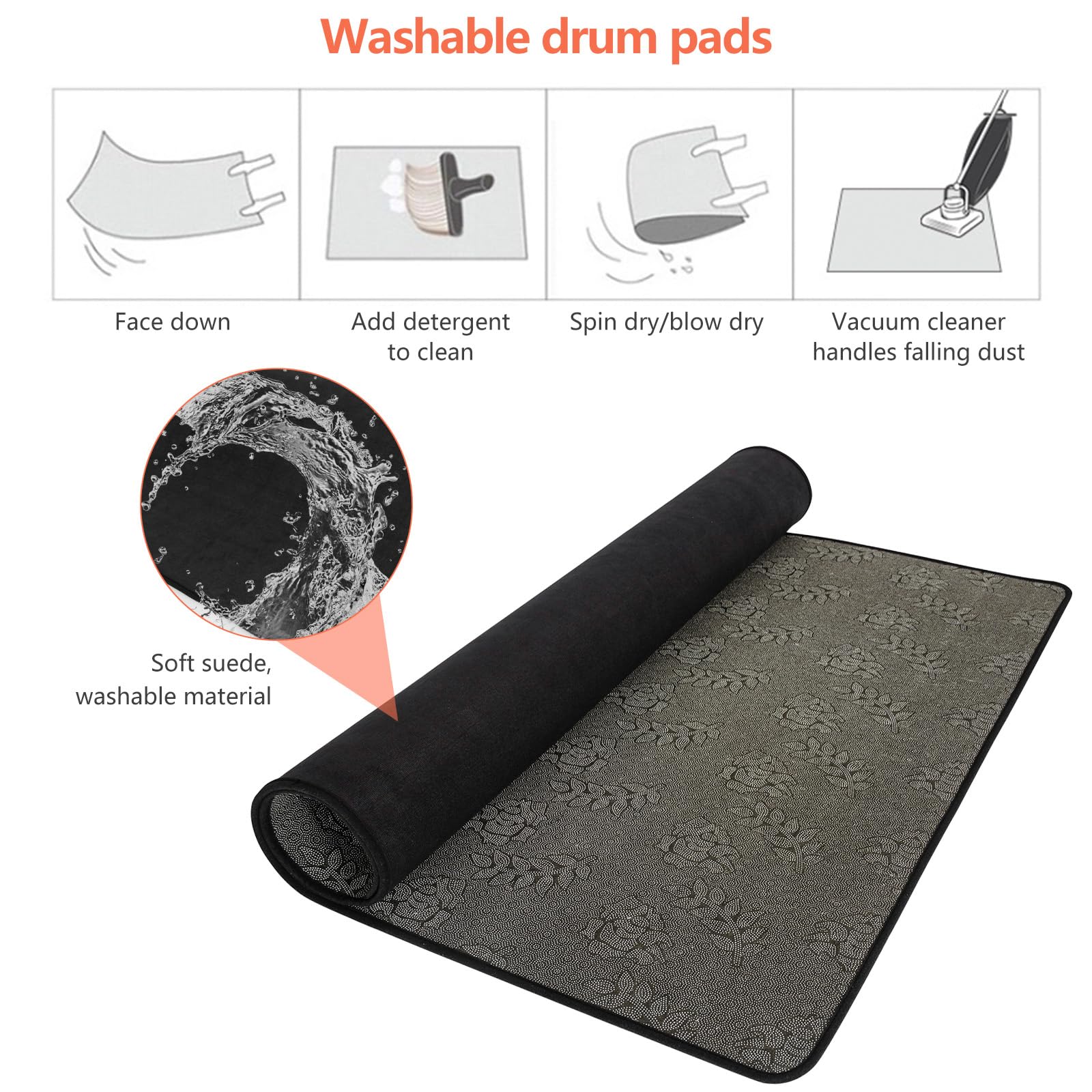 IBVIVIC Schlagzeugteppich 180x140cm Drum Teppich, Drum Rug Elektronisches Jazz Schlagzeug Kit für Bass Drum Snare Drum und andere Instrumente tolles Geschenk für Schlagzeuger- rutschfeste Unterseite