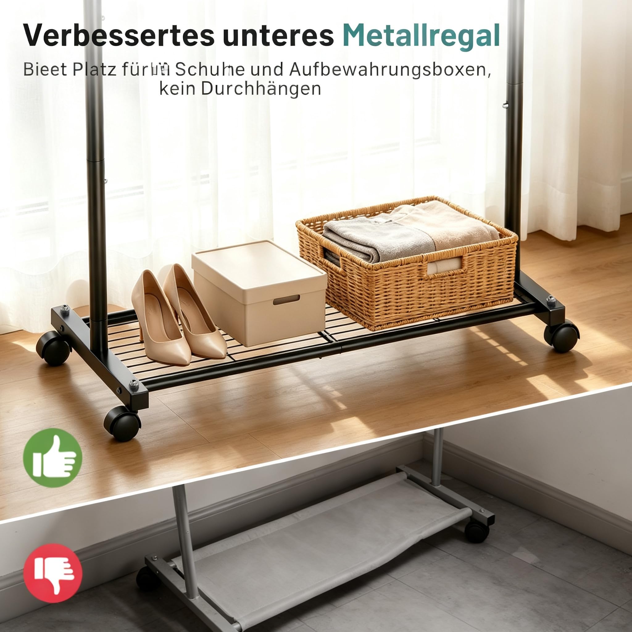MISSLO Niedrig Stabil Kleiderständer mit Rollen, Mobile Klein Kleiderstange