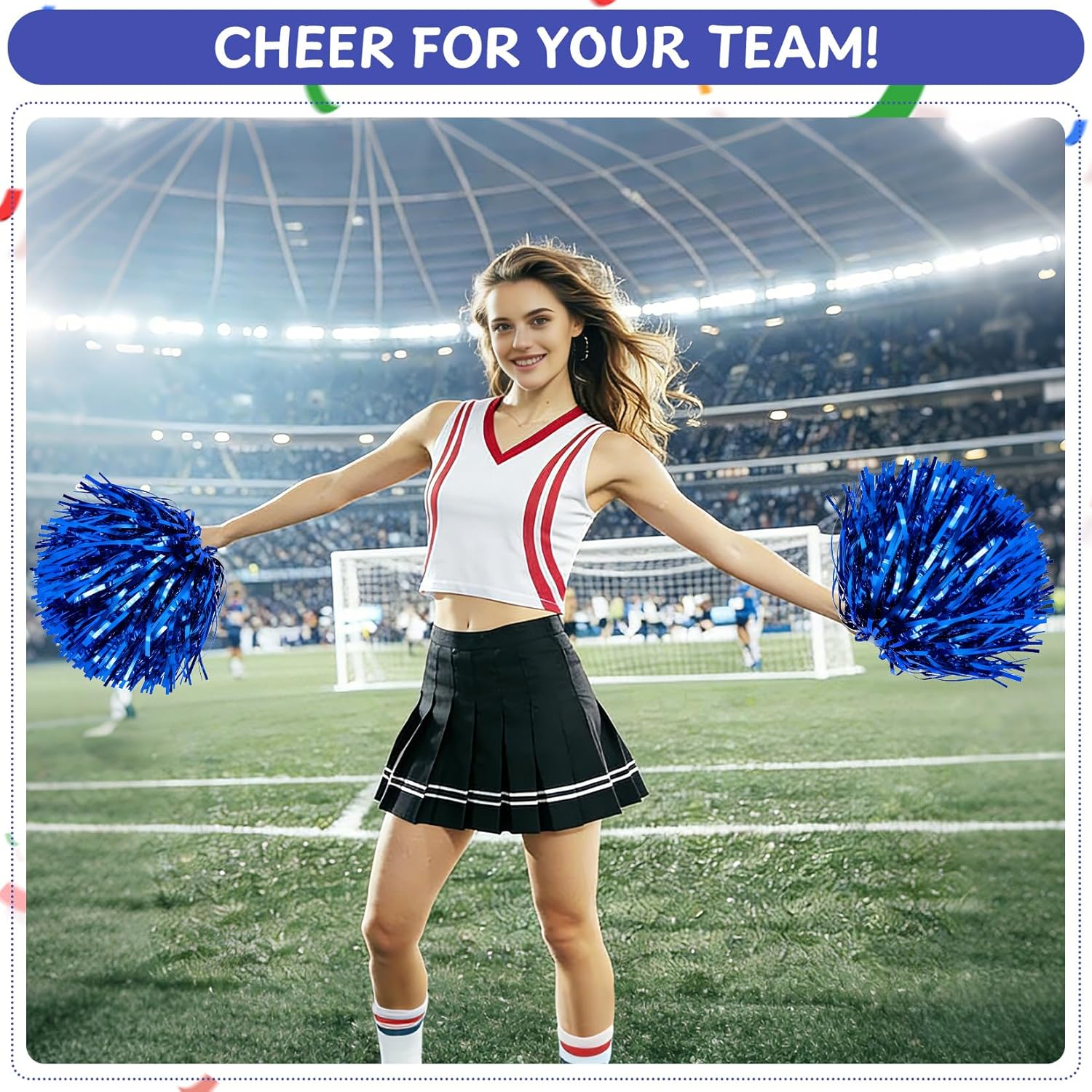 60/100PCS Pom Poms Cheerleading Metallic Foil Cheer Pom Poms with Plastic Handles, Cheerleader Pom Poms for Cheering Squad Team Spirited Sports Game Dance Party