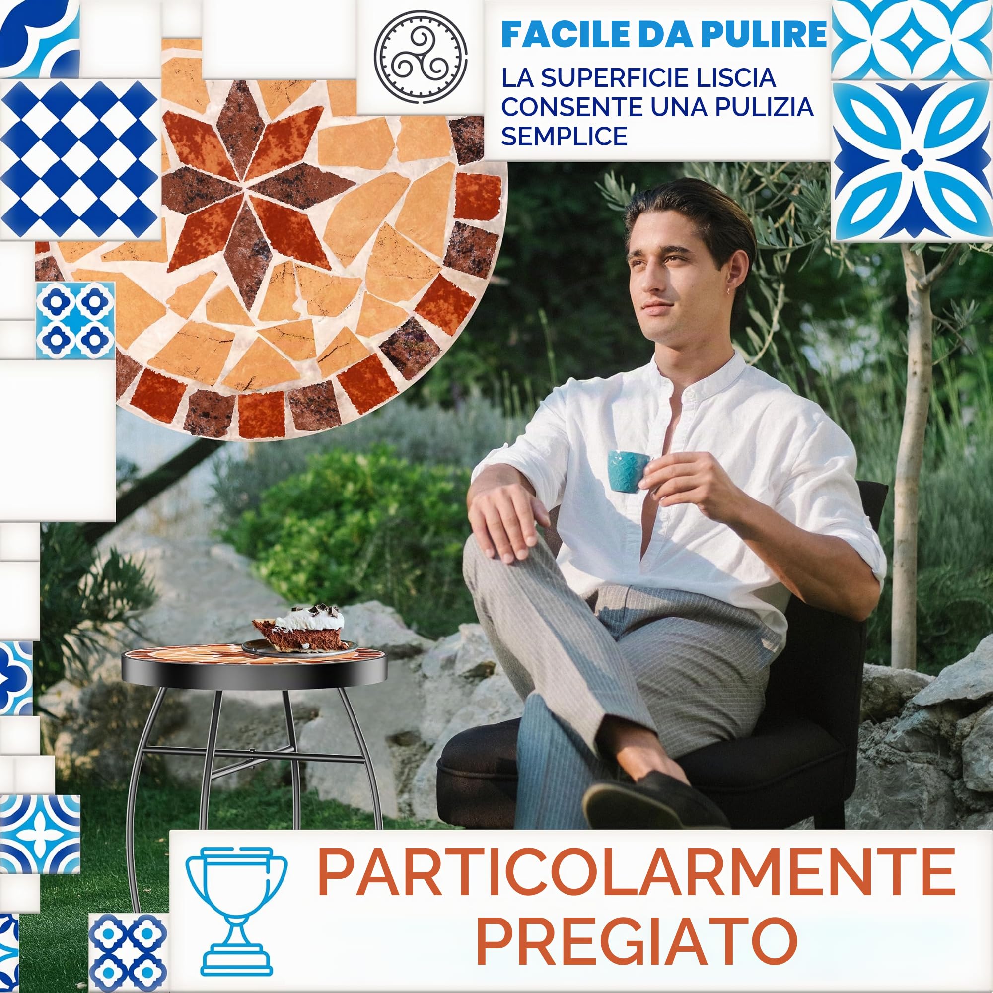 KESSER® Tavolo a mosaico - tavolo da bistro - sgabello a fiori rotondo - misure 60 x 38 cm - tavolino da caffè in metallo a mosaico - tavolo da balcone, patio, terrazzo