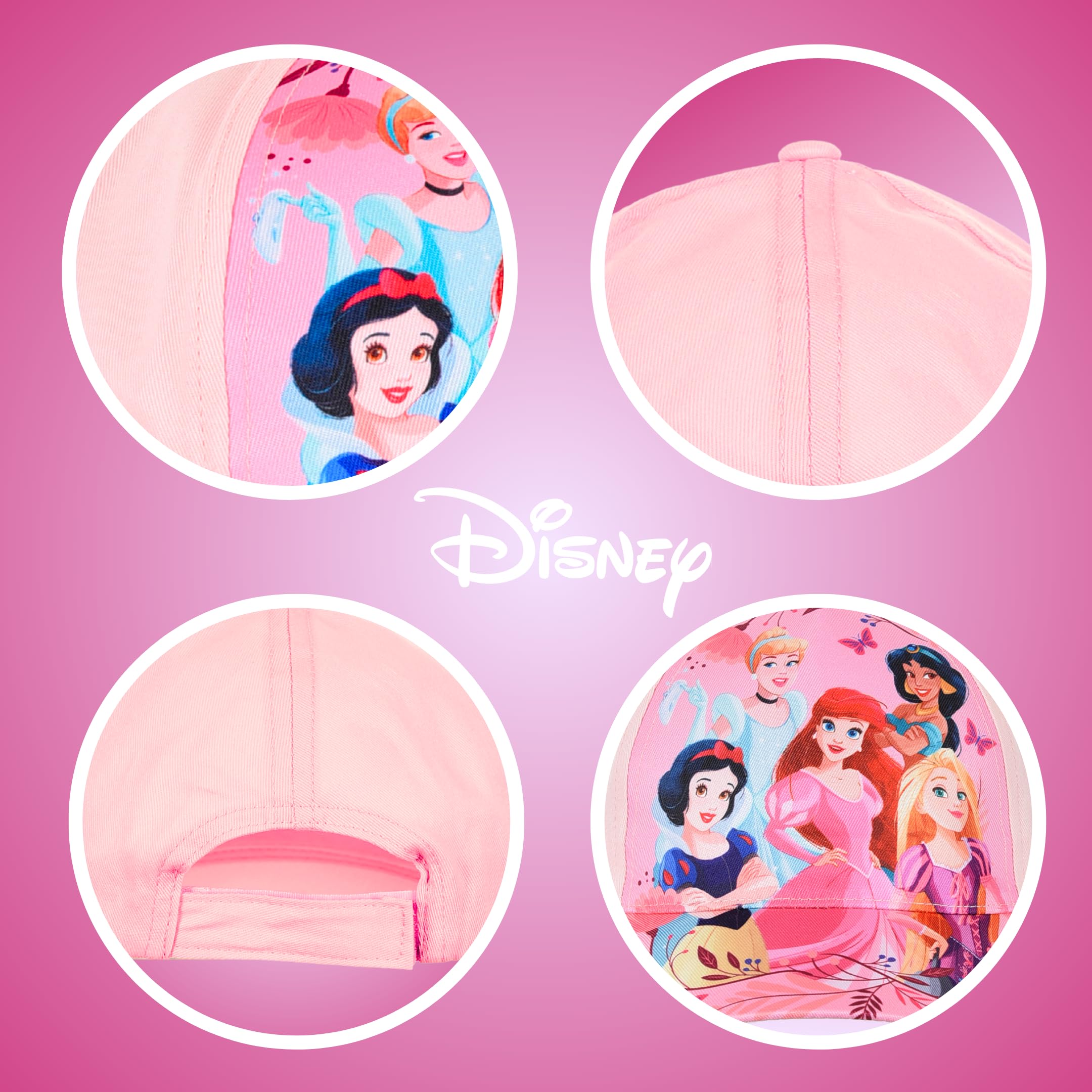 Disney Princesas Gorro para Niñas, Gorra de Beisbol de Verano Diseño Ariel Rapunzel Blancanieves Jasmin y Cenicienta, Regalo para Niñas