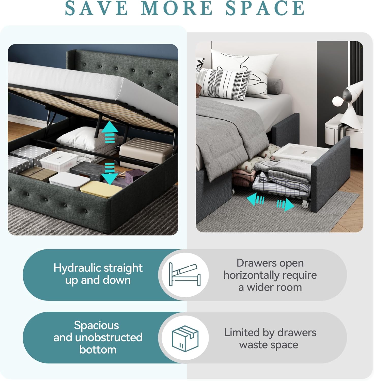 HOOMIC King Size Lift Up Storage Bed with Wingback Headboard/Heavy Duty Hydraulic Platform Bed Frame/Large Under Storage/Wooden Slats Support/Noise Free/Dark Grey
