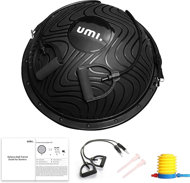 Amazon Brand - Umi Blance Trainer Air Dome Ball with 2 Elastic Strings Handy Pump Balance Board for Strength and Balance Training 60cm in Black Pruple Blue