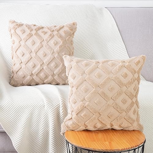 Miniatura 2 de MADIZZ - Juego de 2 fundas para cojín de terciopelo y de lana corta, afelpado suave de lujo para decoración de sofá, dormitorio, cuadradas, 20 x 20